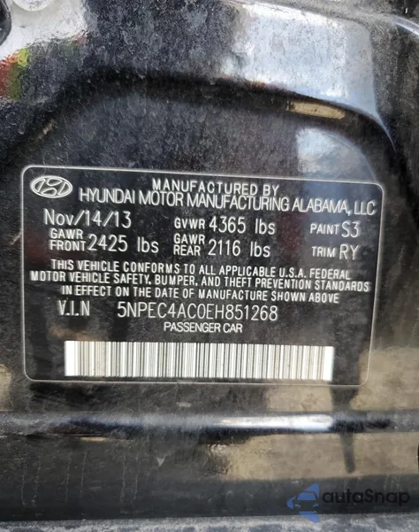 2014 Hyundai Sonata Se from USA, damaged, VIN 5NPEC4AC0EH851268